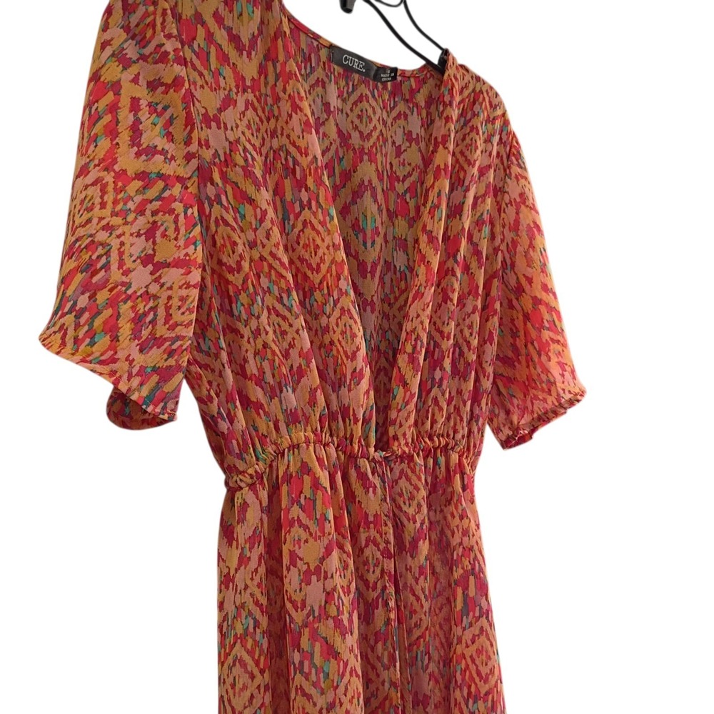 Cure Women's Size Small Coral Multicolor Boho Sheet Swimsuit Tie Up Cover EUC‎ - Picture 4 of 9